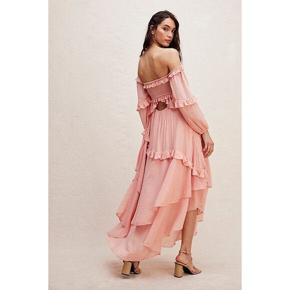 Free People x Spell Clementine Mermaid Maxi Dress $299 XS Pink SMOCKED Ruffled - Picture 3 of 8